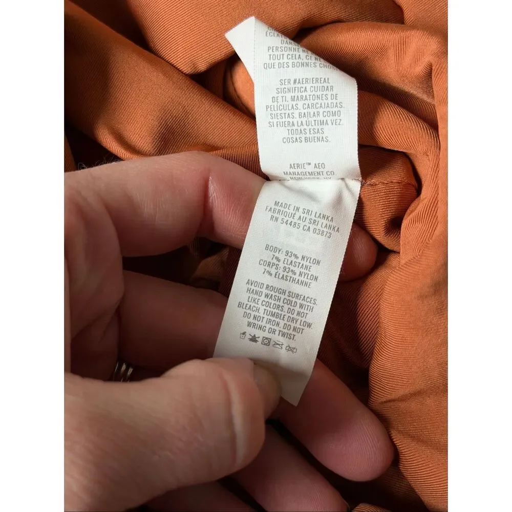 Aerie Swimsuit One Piece Waffle Scalloped‎ Brown Large
